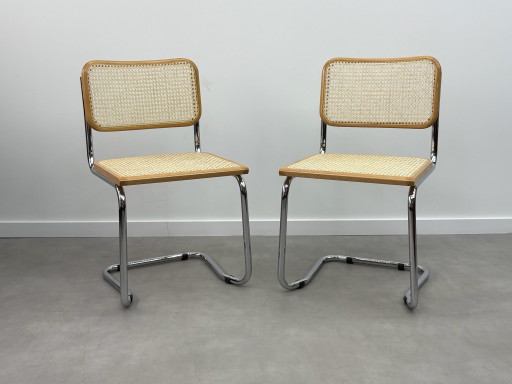 Set van 2 Cesca buisframe stoelen,  webbing topstaat 
