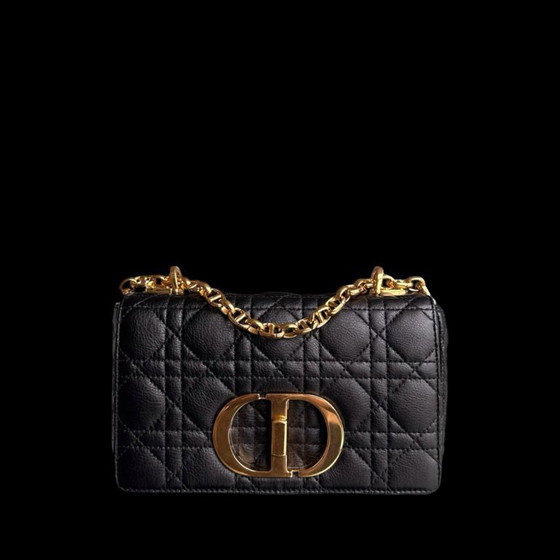 Image 1 of DIOR CARO SMALL - CANNAGE GRAINED CALFSKIN BLACK GOLD HARDWARE