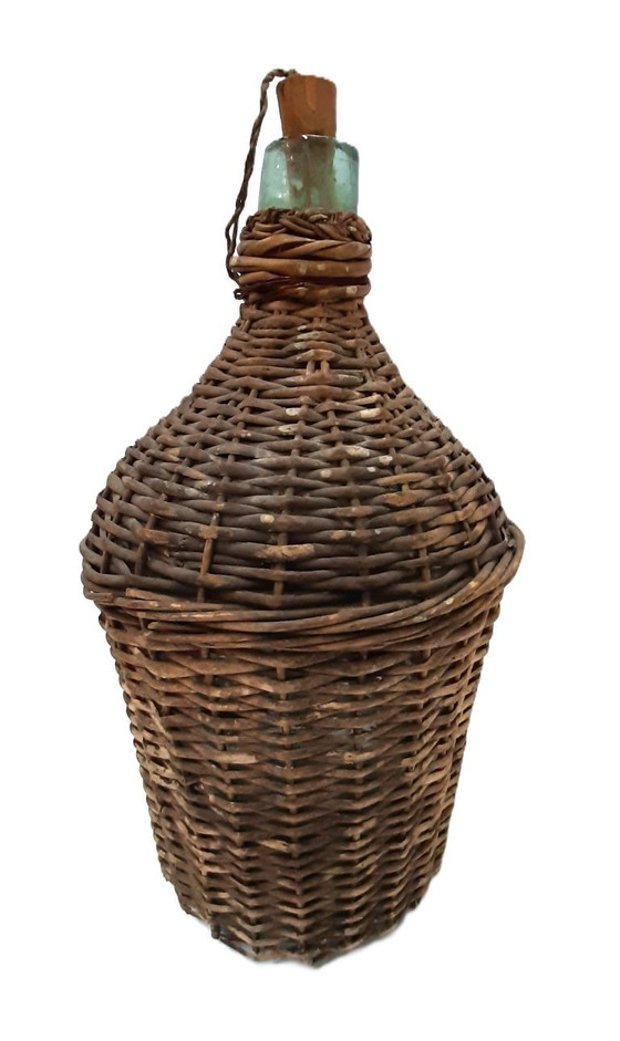 Image 1 of Dame-jeanne ancienne en osier, H 38 cm P 20 cm