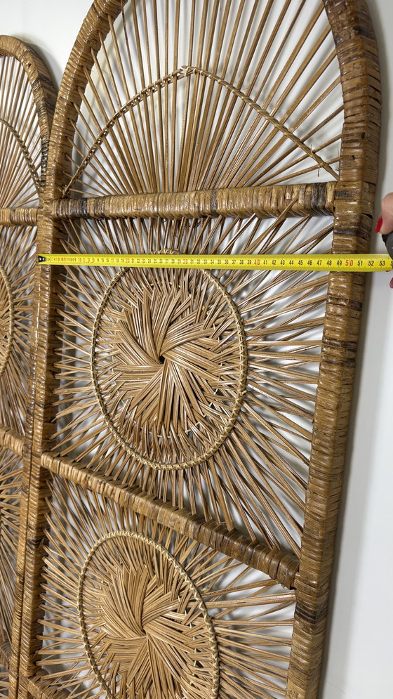 Image 1 of Vintage Sunburst rattan bamboo large folding screen room divider