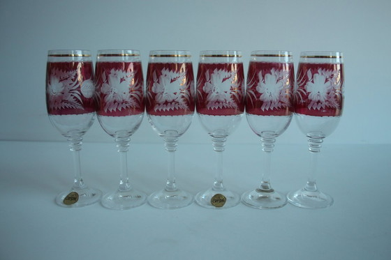 Image 1 of Juego de seis copas con pie, Bohemia Crystal, años 90.