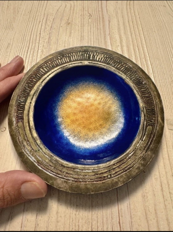 Signed Gallinaro Enamelled Metal Valet Tray, 1970s, Bowls, Brass, Blue (photo 3 of 6)