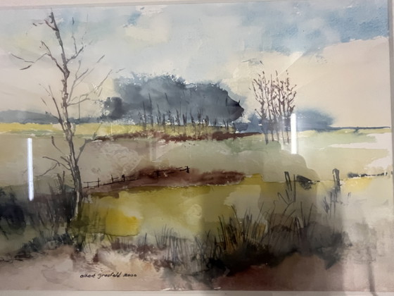 «Original Watercolor Albert Grosfeld (2000) – In Het Leudal – Signed – Framed» – Paintings & Drawings, Glass (photo 9 of 9)