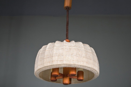 Image 1 of Scandinavian Modern Adjustable Teak & Wool Pendant Lamp from Domus, 1960s