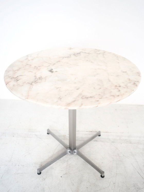 Image 1 of Vintage table with white marble and stainless steel base