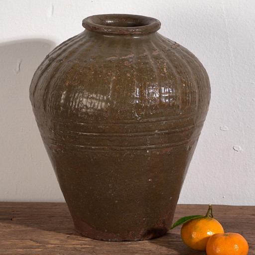 Kleine antieke olijfgroene vaas (ca. 1900) #4