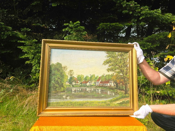 Original Vintage Landscape Oil Painting - Signed J.N. Falck, Paintings & Drawings, Canvas, Gold (photo 3 of 13)