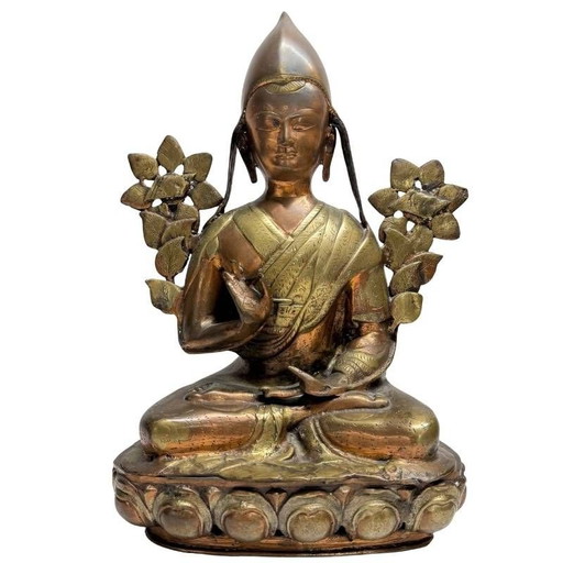 Antiguo Lama Tsongkhapa dorado al fuego en bronce – Ladakh – Siglos XVIII-XIX – Lote 435