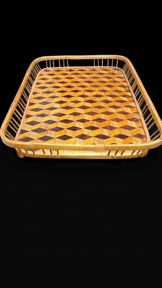 Beautiful Vintage Bamboo / Rattan Tray, 70s Boho Chic, Table accessories, Beige (photo 2 of 5)