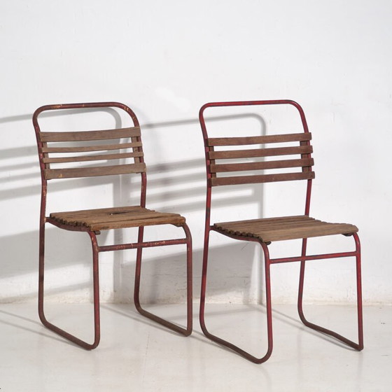 Chaises de jardin rouges antiques (env. 1920). Lot de 2 pièces #16 – Wood, Iron (photo 7 of 40)