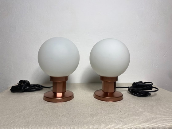 Pair of Vintage KAJ Space Age Table Lamps, Yugoslavia, 1970s, Svetila KAJ, Metal, Glass, White (photo 9 of 9)