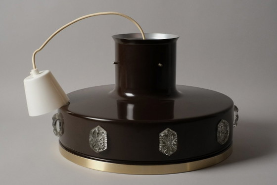 Suspension Vitrika, marron et laiton avec médaillons incrustés, éclairage danois moderne des années 1960. (photo 8 of 12)