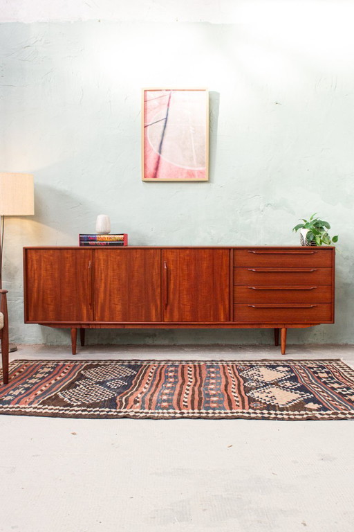 Vintage teakhouten dressoir, ladekast, laag dressoir, Riestenpatt, midden 20e eeuw