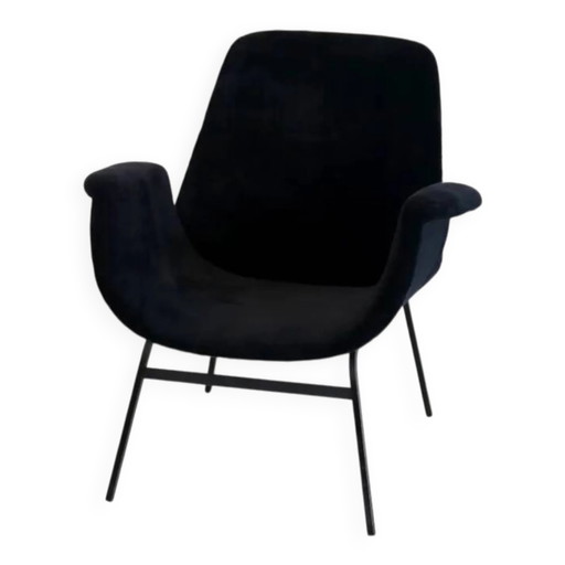 Vintage Italiaanse fauteuil in zwart fluweel toegeschreven aan Gastone Rinaldi