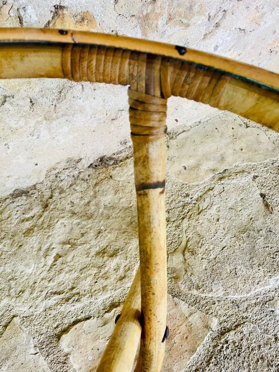 Image 1 of Tavolino vintage in rattan e bambù con piano in vetro, anni '60