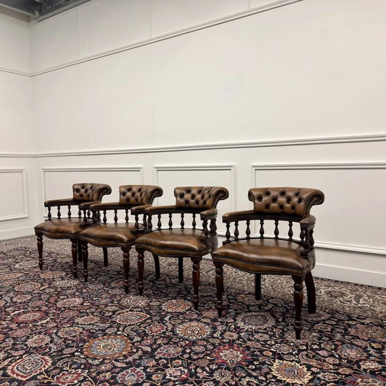 Ensemble de chaises Chesterfield classiques anglaises Springvale, Chaises de salle à manger, Cuir, Bois (photo 3 sur 16)