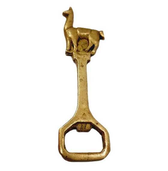 Image 1 of Abridor de botellas de cerveza antiguo de latón con una llama en el mango