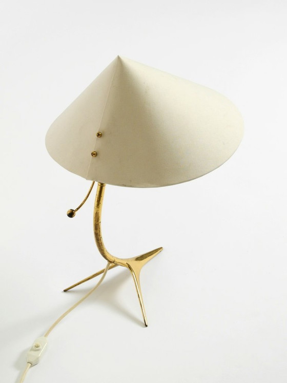 Image 1 of Beautiful large mid-century modern brass crow's foot table lamp by Kalmar Austria