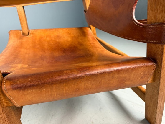Image 1 of 2x Børge Mogensen Cognac-Leder und Eiche, spanischer Stuhl für Fredericia, 1960