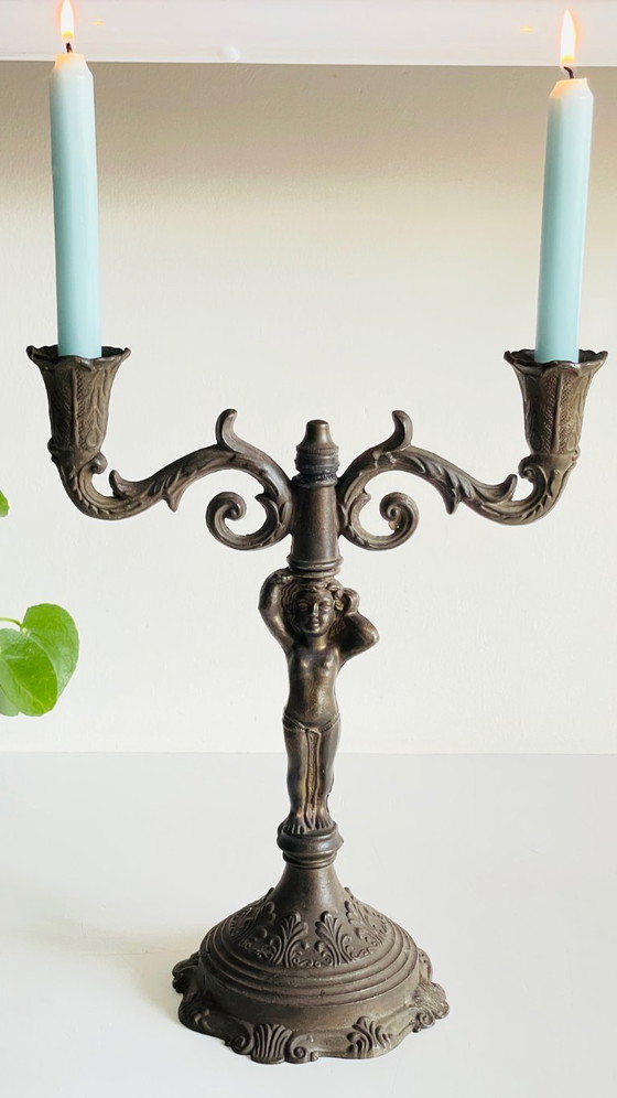 Image 1 of CANDELABRO Candeliere Piccolo Angelo Stile Art Nouveau