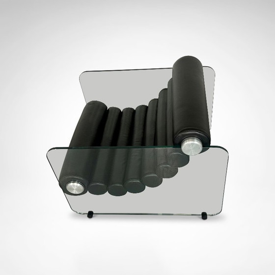 Image 1 of Sillón de cuero hialino y cristal de Fabio Lenci para Comfortline Italia, años 60