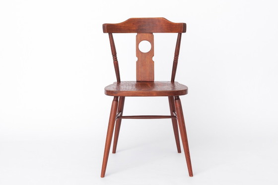 Image 1 of Sedia in legno vintage anni '60 | Drevounia Cecoslovacchia | Sedia da pranzo in faggio tornito restaurata