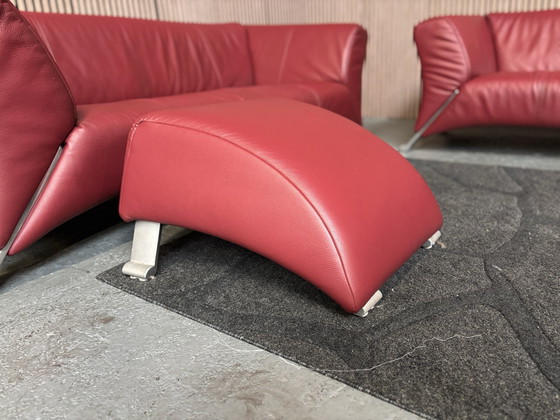 Rolf Benz 332 Set Sofas Leather Bordeaux Red 200x90 CLEANED, Seating area (photo 8 of 11)