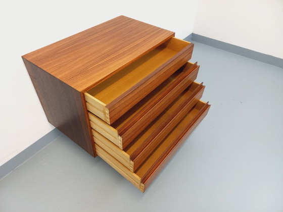 Image 1 of Vintage Scandinavian modernist style chest of drawers in rosewood and black metal from the 1960s