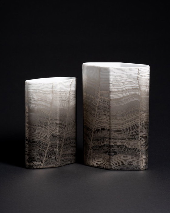 Image 1 of Glam Chic Vintage Rare Alain Le Foll × Rosenthal "Chiffon" Porcelain Vase Duo