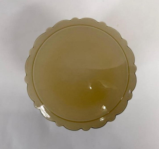 Image 1 of Vintage Geribbeld Crème Plafondlamp Art Deco Nikkel Armatuur