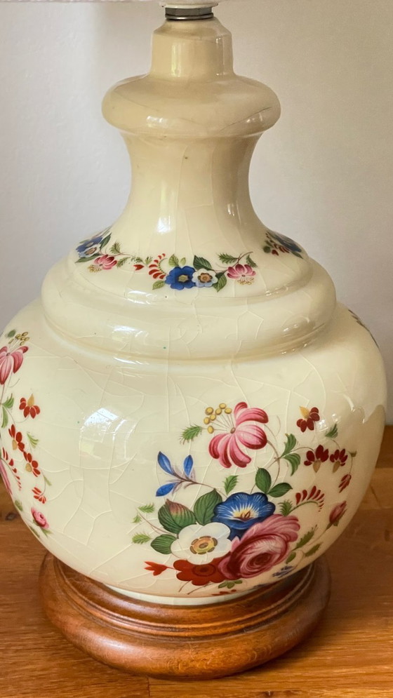 Image 1 of Vintage Ceramic Lamp with Wooden Base