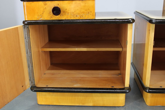 Image 1 of 1950s Pair of Bedside Tables/Nightstands in Birch Finish, Czechoslovakia