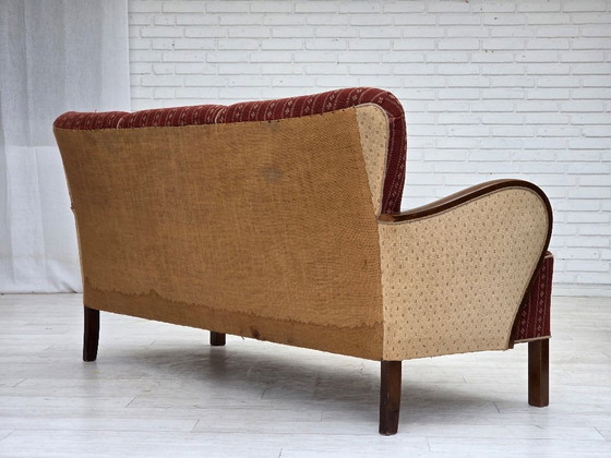 Image 1 of 1960s, Danish 3-seater sofa, red furniture wool, beech wood.