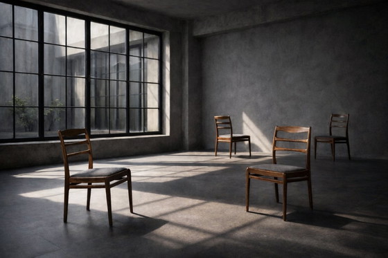 Image 1 of Elegante dänische Mid-Century-Stühle aus Teakholz und grauem Stoff, 1960er Jahre, 4er-Set