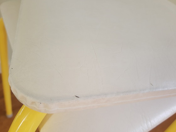 Image 1 of Set of 2 50s-60s tubular frame faux leather stools in white and yellow