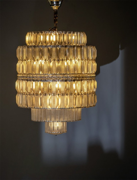 Image 1 of Lámpara de araña de cristal escalonada, década de 1960, Checoslovaquia