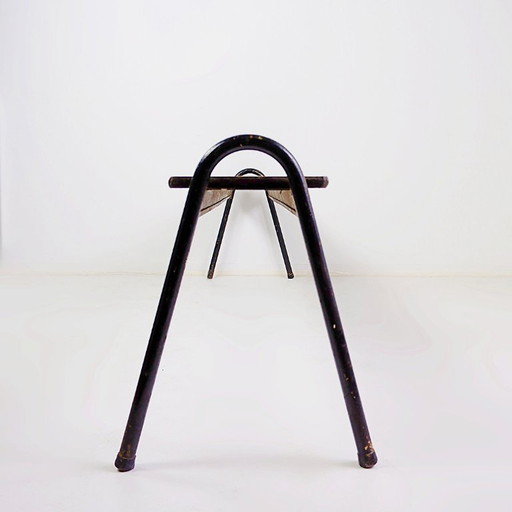 Tubax bench in black wood and metal - Minimalist industrial design - 1950s