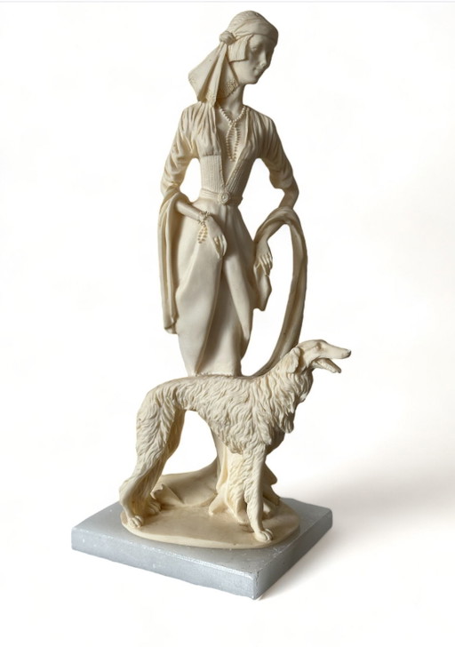 Italienische Skulptur Vintage Dame mit Hund Kunst
