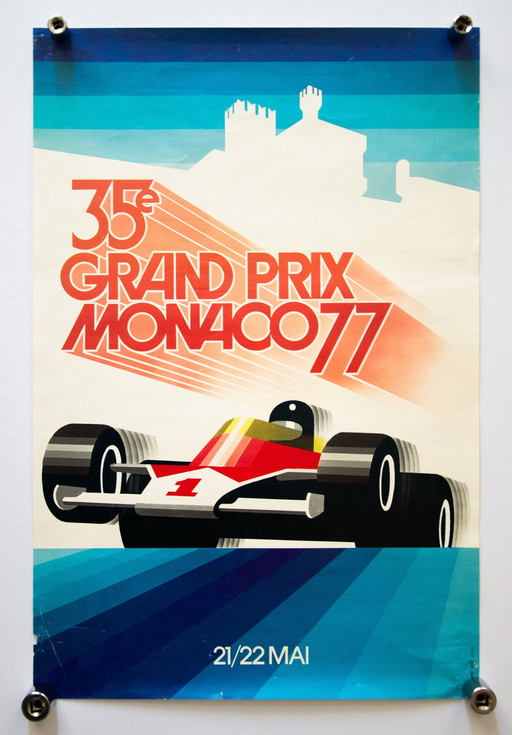 Original Vintage Poster F1 Monaco 35e Grand Prix 1977 / Roland Hugon / Very Rare