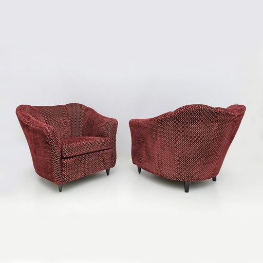 Paire de fauteuils en velours de style moderne du milieu du siècle, signés Gio Ponti, pour Casa e Giardino, années 1950