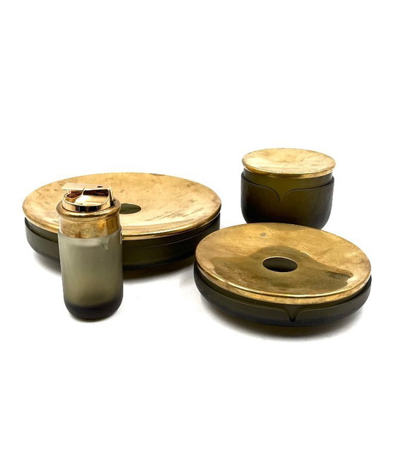 Image 1 of Yellow Murano glass smoking set, VeArt, Italy 1970