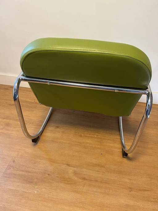 Vintage green leather tubular frame rocking chair 2x