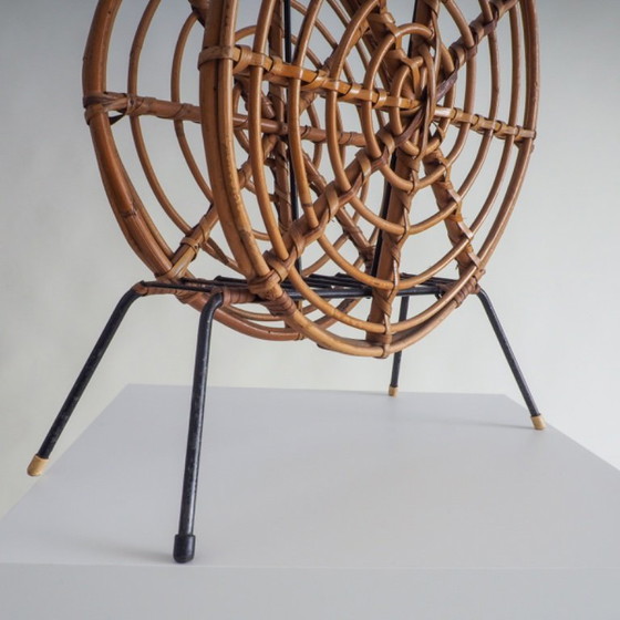 Image 1 of Mid Century Round Rattan Magazine Holder
