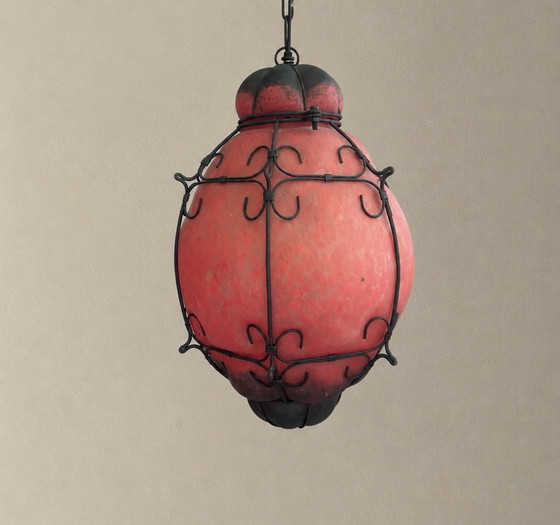Grote vintage Murano kooilantaarn - Rood Graniglia glas - Seguso stijl, jaren 1950 - 50 cm – Hanglampen (photo 3 of 7)