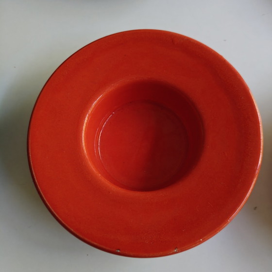 Image 1 of Juego de 6 coloridos cuencos de cerámica esmaltada con un vibrante estilo posmoderno/Memphis de los años 80.