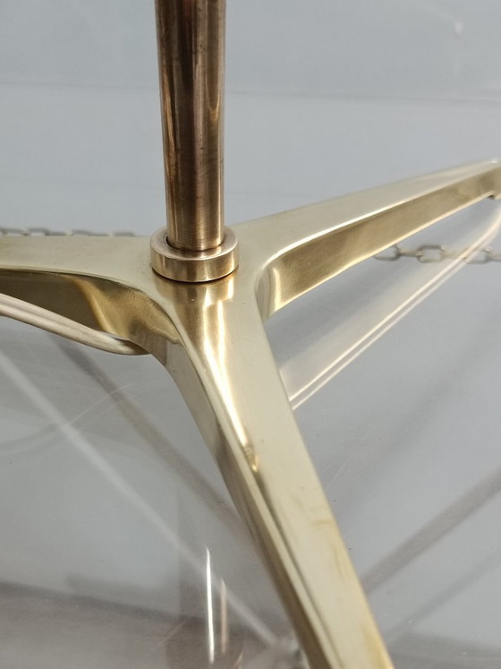Met leer beklede messing lamp van Jacques Adnet, jaren 1950 – Tafellampen, Leather, Brass (photo 10 of 12)