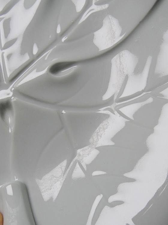 Image 1 of Large celadon porcelain vine leaf bowl by L. Michelaud, Limoges, 1930-50