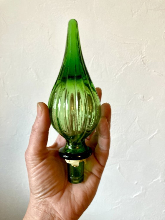 Image 1 of Grote groene glazen fles/karaf van Empoli, jaren 60.