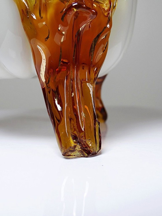 Image 1 of Antique tripod vase, opaline glass, glazed, 19th-20th century, Victorian style