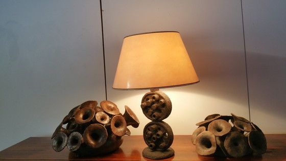 Image 1 of Brutalist vintage sculpturale lamp keramiek 70s